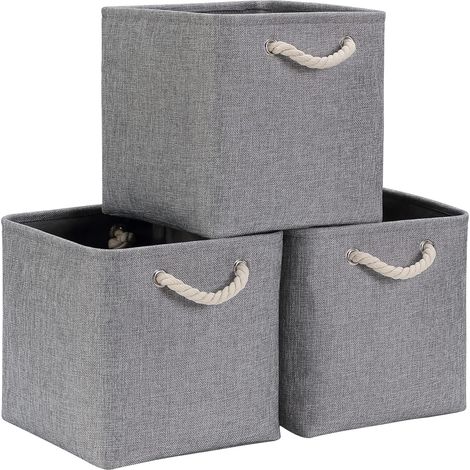Cube de rangement en tissu, 33 x 33 x 33 cm, panier, boîte de rangement (gris, lot de 3)