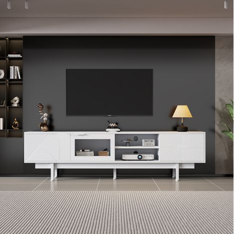 Weiße TV-Kommode 200 x 40 x 50,5 cm, 2 Türen, 2 Schubladen, für 80-Zoll-TV OKMYHOME (1/5)