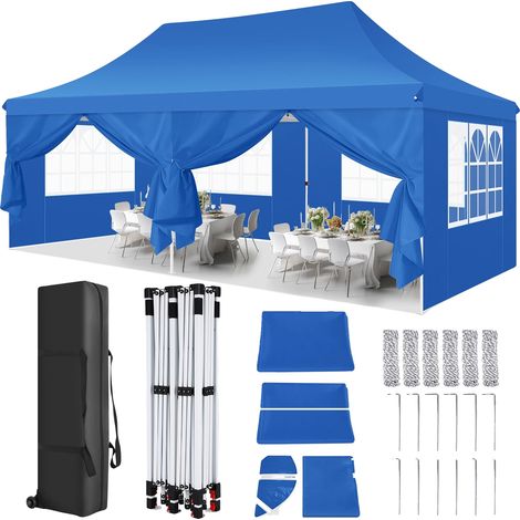 Carpa plegable, resistente a la intemperie, de montaje rápido, azul. (1/2)