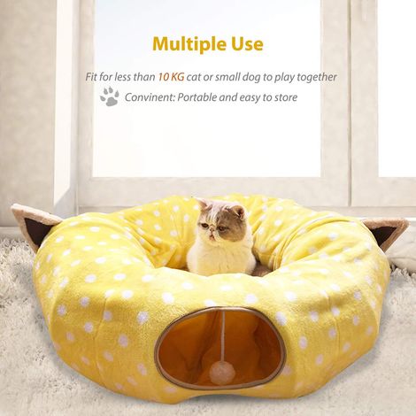 Tunnel pour animaux de compagnie pliable pour lit de chat jouet - Jaune (1/5)