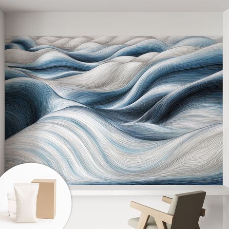 Papier peint intissé mural classique avec imprimé motifs décoratifs design élégant non‑tissé Vagues douces 152x104 cm (1/5)