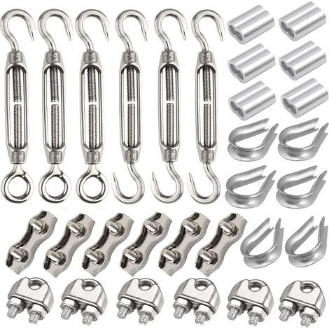 Lot de 30 tendeurs M3 - Avec tendeur en acier inoxydable M3, serre-câble métallique de 3 mm en acier inoxydable, cosse de 3 mm et pince de sertissage de 3 mm en aluminium pour câble tendu (1/5)