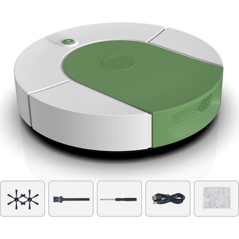 Ortviai Robot Aspirateur Intelligent avec Forte Puissance d'Aspiration, Rechargeable USB, pour Sol Carrelé et Dur – Vert