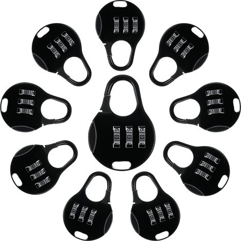 Ensemble de 10 pièces, cadenas à combinaison à 3 chiffres, verrou de sécurité, mini cadenas à combinaison, numéro de valise réinitialisable (style mignon, noir)