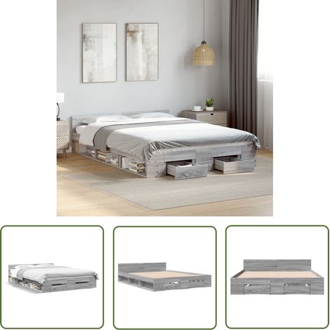 The Living Store Bettgestell mit Schubladen Grau Sonoma 150x200 cm Holzwerkstoff - Bettes - Doppelbett - Holzrahmen - Schubladenschrank - Schlafzimmereinrichtung (1/5)