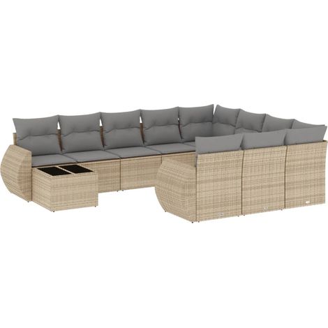 Maison Exclusive - 11-tlg. Garten-Sofagarnitur mit Kissen Beige P (1/3)