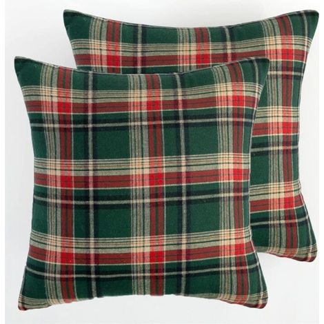 Lot de 2 housses de coussin décoratives pour canapé, motif tartan vert royal, 45 x 45 cm (1/5)