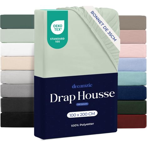 Drap Housse 100x200cm Grand Bonnet 35cm Vert Clair (1/5)