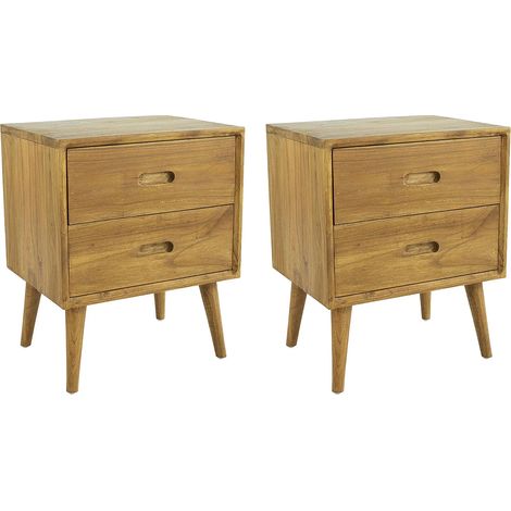 Comodino 2 cassetti Legno di Mindi Naturale - Lotto di 2 - PONIDA (1/5)