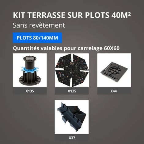 JOUPLAST - Kit per terrazza 40 m² - Supporti regolabili 80/140 mm