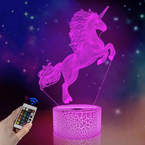 ZOLGINAH Veilleuse 3D, lampe à LED Licorne pour chambre d'enfants décoration de la maison cadeau de Noël anniversaire avec télécommande 16 changement de couleur Art décoration (1/5)