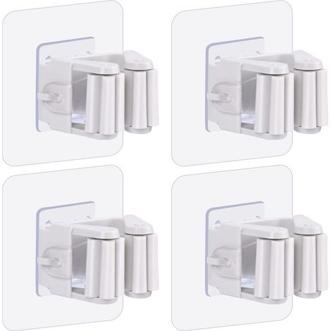 Lot de 4 supports muraux pour vadrouille et balai, support de balai autocollant, sans perçage, support pour balai et pelle à poussière pour la maison, le jardin, le garage et le stockage, lot de 4 (1/3)