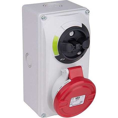 CEE-Wandsteckdose 32A, 5-polig, 400V Abschaltbar mit Verriegelung IP44 - Schraubanschluss - rot/grau