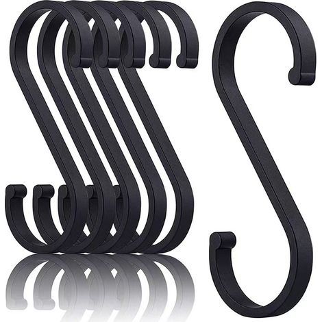 Set mit 6 S-förmigen Haken aus schwarzem Metall für Küche und Bad. (1/5)