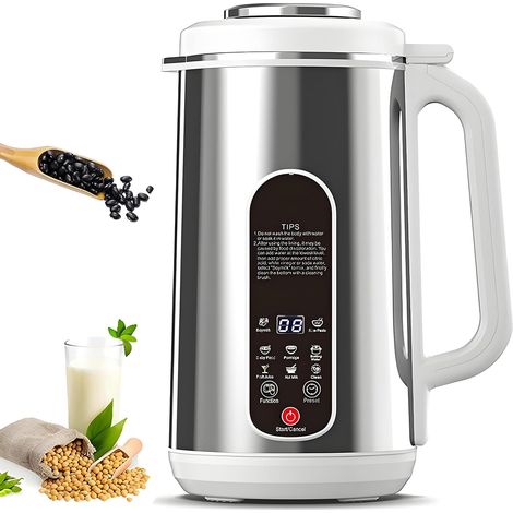 Machine À Lait Végétal en Acier Inoxydable, 1,2 L avec Coupe-lait À 12 Lames, Minuterie 24 H, Fonction Maintien Au Chaud Et Affichage Led pour la Préparation de Laits Maison Aux Noix D'amande