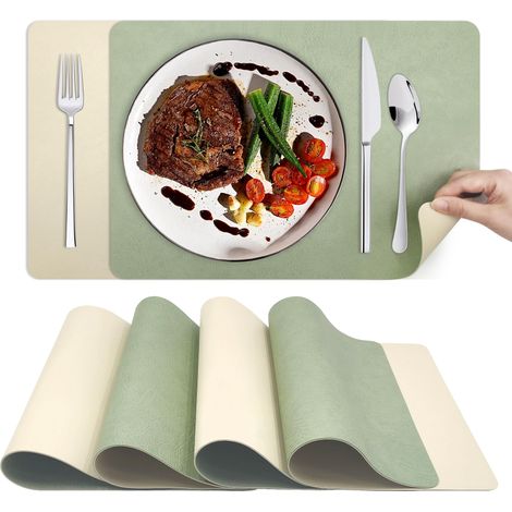 Set de Table Lavable et Dessous de Verre - Antidérapants - Double Face - Dessous de Table avec Salle à Manger en PVC - 43 x 30 cm - Lot de 6 (1/5)