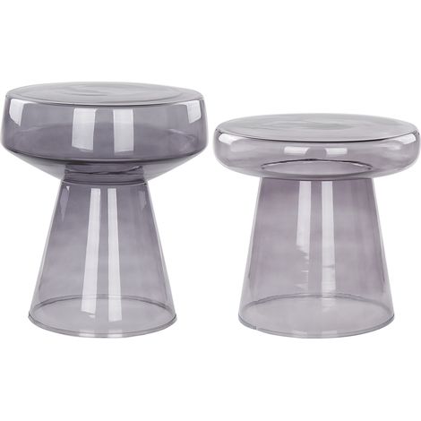 Conjunto de 2 mesas auxiliares modernas de vidrio transparente con forma redondeada de diseño gris Laguna/Caldera (1/5)