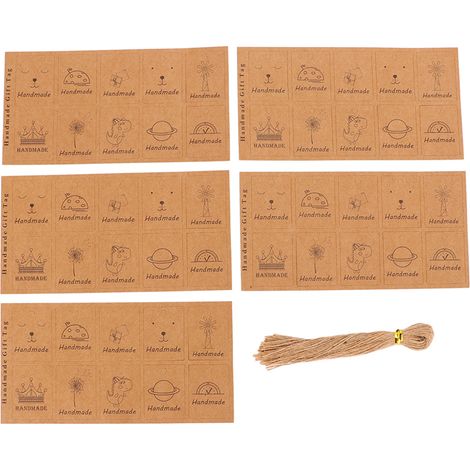 300 Geschenkanhänger aus Kraftpapier mit niedlichen Mustern und Juteschnur für Bastelarbeiten, Hochzeiten, Weihnachtsgeschenke und Dekorationen (1/5)