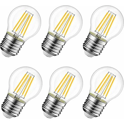Ampoule à filament LED E27 G45, 6W équivalent à une lampe halogène vintage de 60W, blanc chaud 600 lm 2700K, non dimmable, paquet de 6. (1/5)