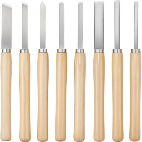 VEVOR Set di Utensili per Tornitura per Legno 8 pezzi, Set di Scalpelli per Tornio Lama in Acciaio al Carbonio, Set di Strumenti per Tornitura Lavorazione del Legno Fai da te