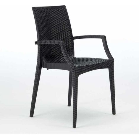 Sedie poltrona con braccioli bar giardino Poly rattan Bistrot Arm Grand Soleil - Nero