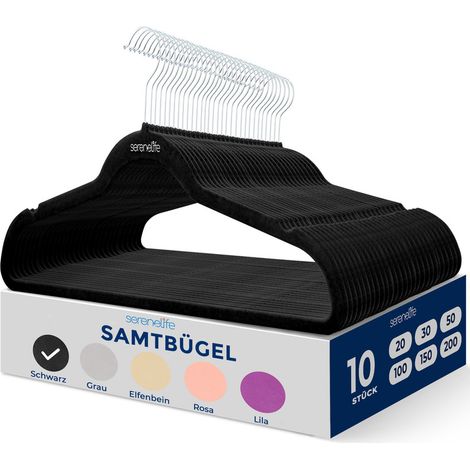 SereneLife Samt-Kleiderbügel 10er Set, rutschfest, Schwarz (1/5)