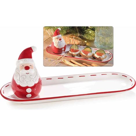 Piatti per Aperitivo con Babbo Natale Porta Stuzzicadenti e Vassoi in Ceramica (1/4)