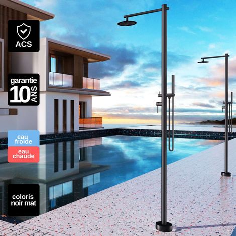Douche de piscine Kansas en Acier Inox.S316 Noir Mat – Tête Ø25cm /Corps Ø50mm/H. 2,20m – Garantie 10 ans - POOLIMEX (1/5)