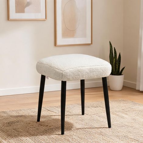 Pouf coloris blanc crème en polyester acier 42 x 42 x 44 cm (1/5)
