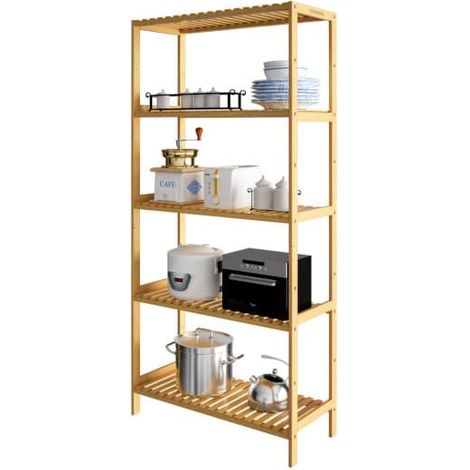 Étagère salle de bain, salon ou hall avec 5 niveaux  Bambou 130 cm de hauteur (1/5)