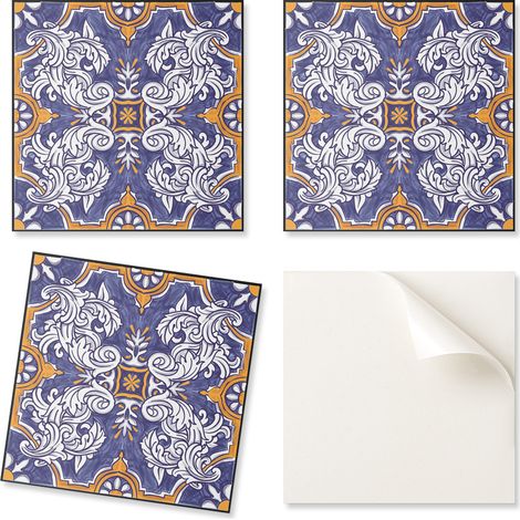 Baldosas de vinilo autoadhesivas con estampado floral y adornos, 20x20x20 cm