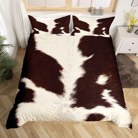 Cuir de Vache Housse de Couette 240 x 260,Vache Blanche Et Brune Imprimée Parure de Lit pour Garçons Filles Homme Femmes,Peau de Taureau Ensemble de Literie,Peau d'animal de Ferme Housse Couette - 240 (1/5)
