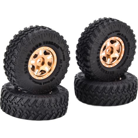 Lot de 4 pneus SCX24 résistants, pratiques, stables et remplaçables. Accessoires pour voitures RC (modèles AXI00001 et AXI00002) à l'échelle 1/24. Couleur : Or foncé. (1/5)
