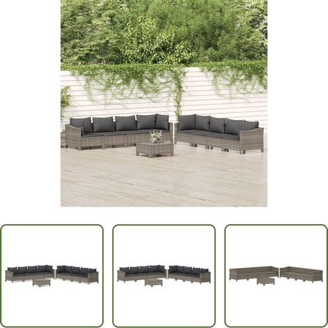 Rattan - 9-tlg. Garten-Lounge-Set mit Kissen Grau Poly Rattan (1/5)