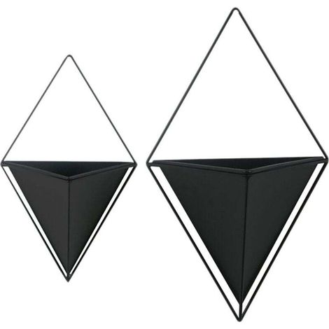 Lot de 2 pots suspendus triangulaires pour intérieur et extérieur, paniers modernes pour plantes à fleurs, à trois coins, en fer (1/4)