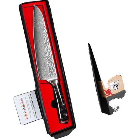 Cuchillo de chef, hoja de acero de Damasco, mango ergonómico, 8 pulgadas (1/5)