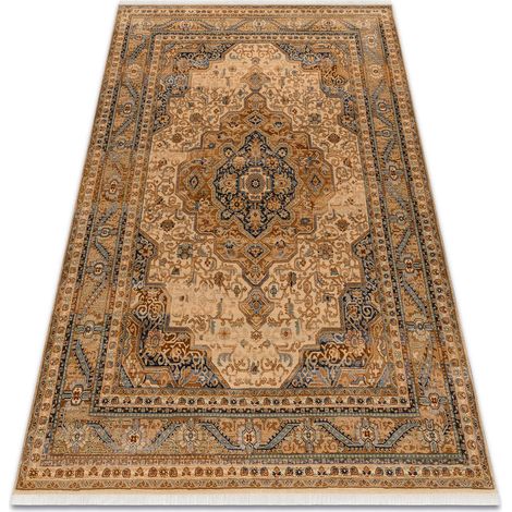 Teppich Wolle KESHAN Franse, Ornament, Rahmen orientalisch 8995/53565 beige / blau beige 200x290 cm