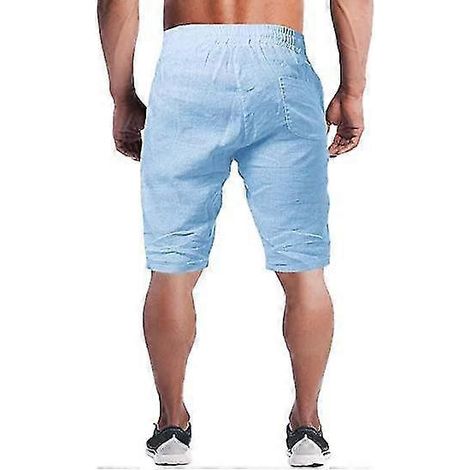 Leinenshorts für Herren aus leichter, lässiger Baumwolle, ideal für Sport, Fitnessstudio und Yoga – Größe S – Blau