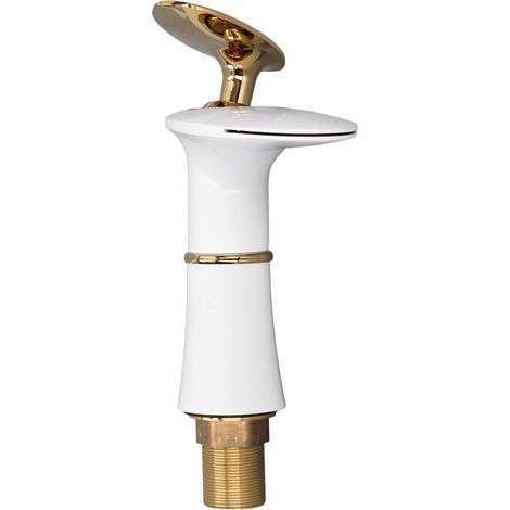 Robinet de lavabo G1/2, robinet cascade, robinet monotrou pour la maison et le bureau, blanc et or, modèle court avec poignée dorée (1/5)