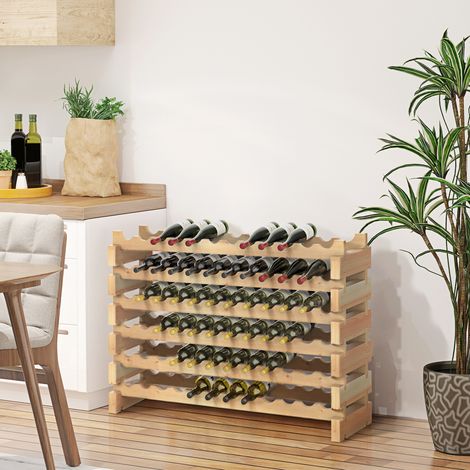 Casier à bouteilles pour 72 bouteilles. étagère à vin avec 6 niveaux modulable et superposable. casier à vin en bois de sapin massif. pour cave. bars. sous-sols. 114x28x85cm. bois naturel
