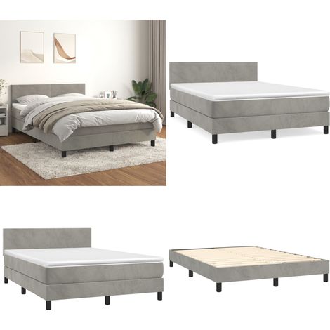 Boxspringbett mit Matratze Hellgrau 140x200 cm Samt - Samtbett - Boxspringbett - Doppelbett - Hochwertige Matratze - Bettauflage - Home & Living (1/5)