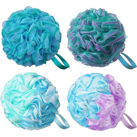 Set di 4 spugne da bagno, 75 g, palline di luffa per la doccia, spugna a rete per la doccia, morbida, resistente, extra large, facile da insaponare, per scrub ed esfoliazione del corpo. (1/5)