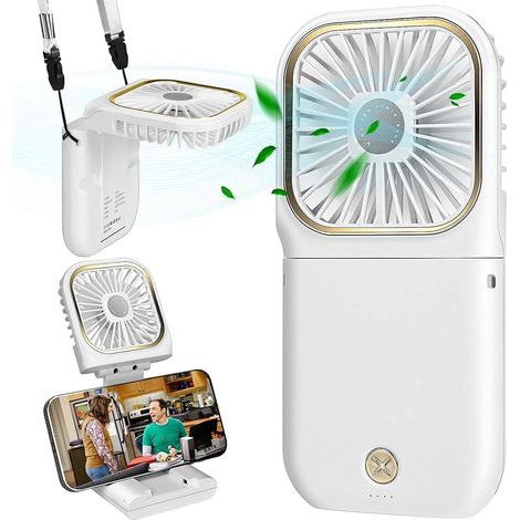 Mini ventilatore a sospensione USB silenzioso, ricaricabile tramite USB, 3 velocità, pieghevole e portatile per casa, ufficio e viaggi (bianco) (1/5)