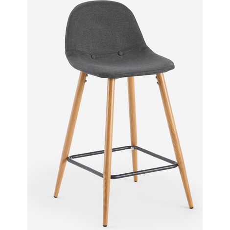 Tabouret de bar haut cuisine style nordique en tissu avec dossier Shona - Gris foncé (1/5)