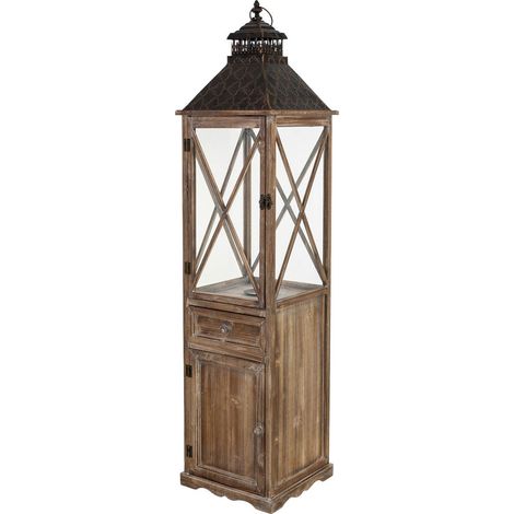 Farol de madera marrón 32x32x133h cm