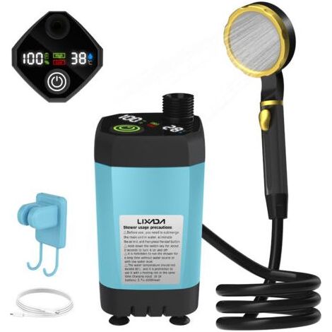 Douche de camping portable avec pompe et kit de douche d'extérieur pour camping-car Douche de camping avec écran numérique intelligent plein écran,9000mAh Bleu,DUBUNS (1/4)