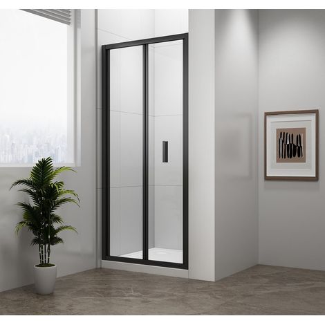 Polysan Easy Black - Porte de douche pliante 90x190 cm, verre transparent/noir mat EL1990B (1/5)
