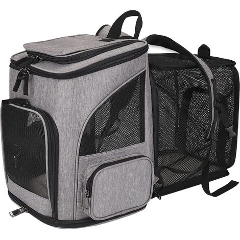 Sac à dos de transport pour animaux de compagnie, extensible, pour chien et chat, respirant, pliable, voyage pour animaux de petite et moyenne taille jusqu'à 18 lb, gris (1/5)