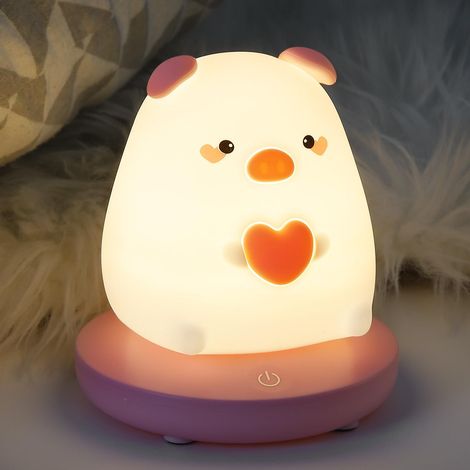 Veilleuse LED pour enfants (1 pièce), veilleuse cochon en silicone, veilleuse bébé à intensité variable, veilleuse LED rechargeable pour chambre d'en