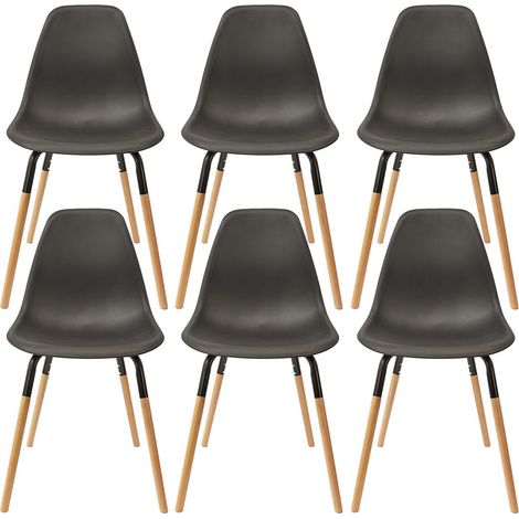 FLUK - Lot de 6 Chaises Polypropylène Noir et Bois (1/5)